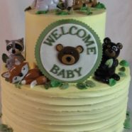 Woodland animals shower cake